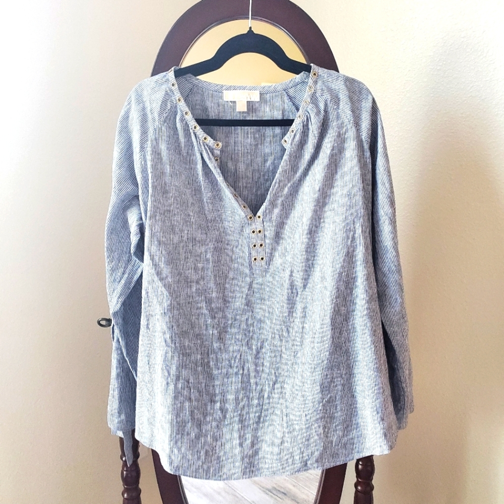 Michael Kors Striped V-Neck Blouse